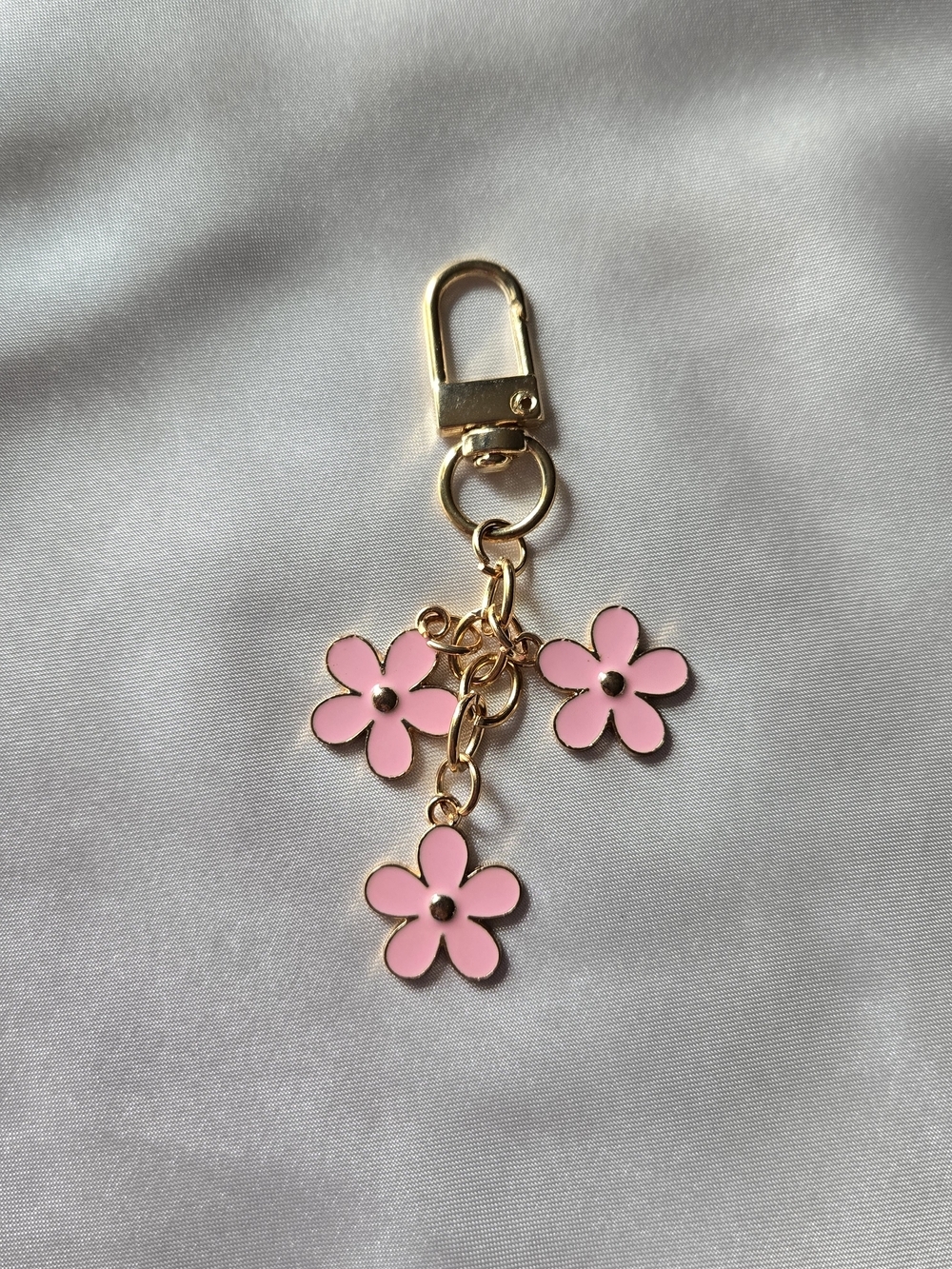 Gold-Tone Pink Flower Bag Charm